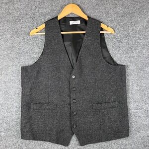 Kirrin Finch Vest Size XL Gray Wool Blend Herringbone Waistcoat Made in Italy